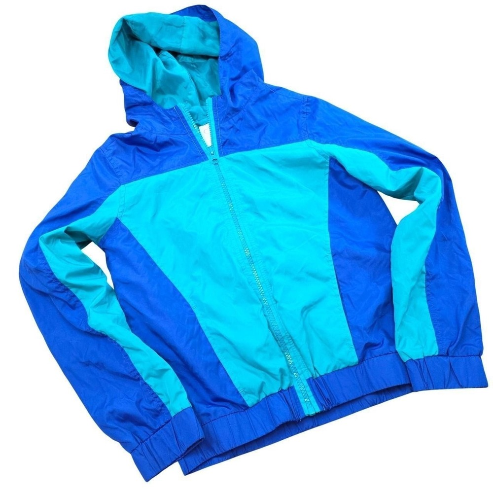 Y2K The Childrens Place Kids Blue Teal Colorblock Hooded Windbreaker Jacket 2007
